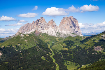 Fototapeta na wymiar The Sassolungo (Langkofel) Group of the Italian Dolomites in summer