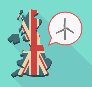 Long shadow UK map with a wind turbine