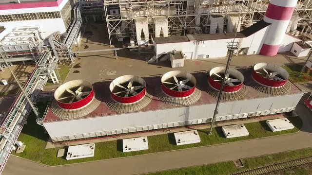 Aerial shot of Krasnodar. Panorama of modern thermal power station. Russia. 4K