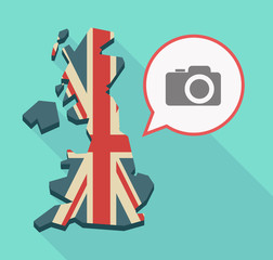 Long shadow UK map with a photo camera