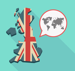 Long shadow UK map with a world map