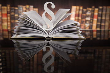 Paragraph and Law books, justice concept, Courtroom