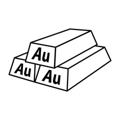 Gold bullions icon. Pile of three gold ingots with Au signs. Vector Illustration