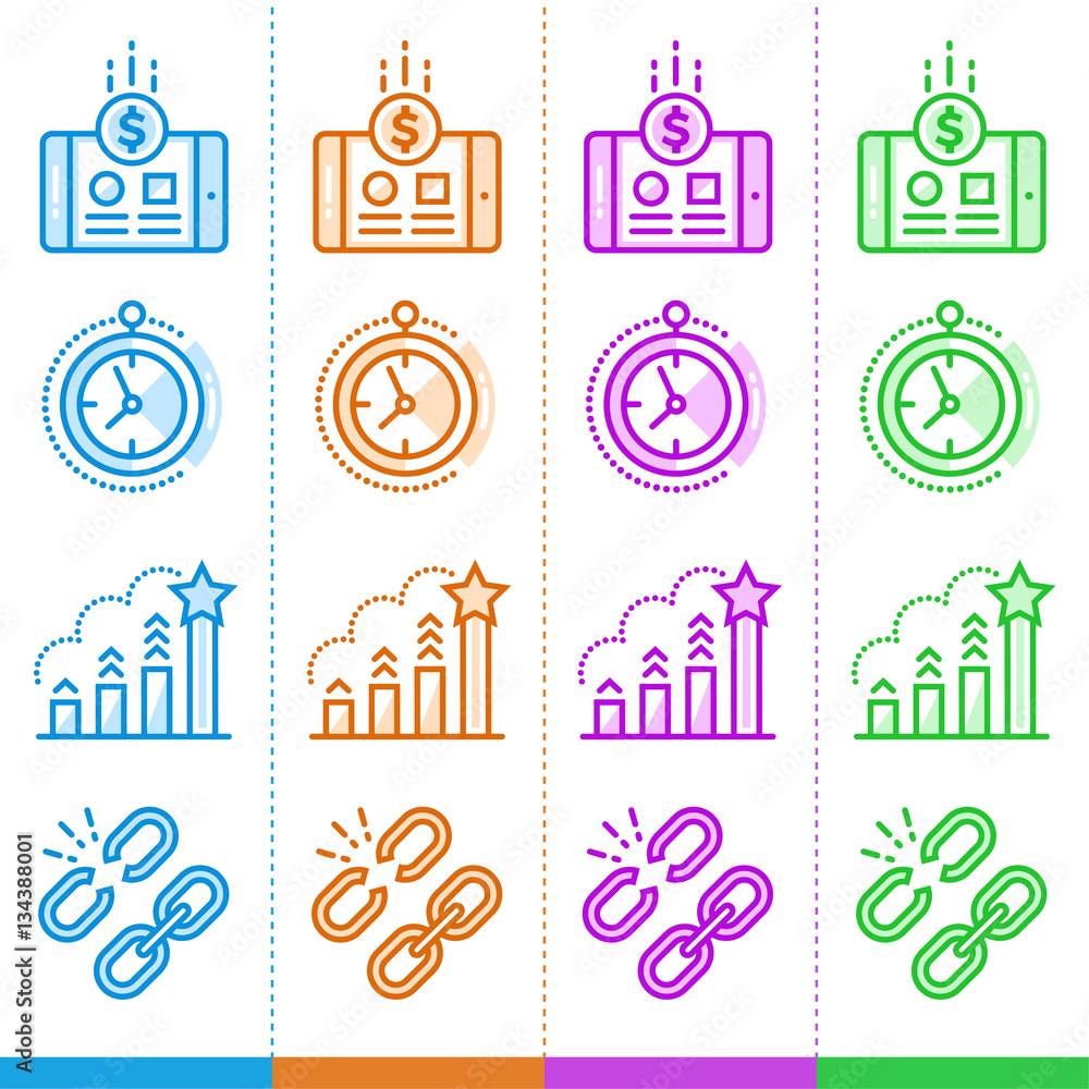 Poster vector set of linear icons for new business in different color. suitable for website, mobile apps an