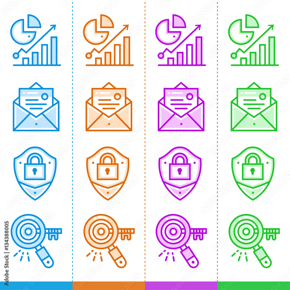 Poster vector set of linear icons for new business in different color. suitable for website, mobile apps an