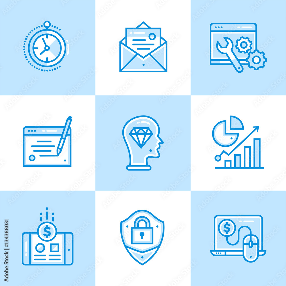 Poster vector set of linear icons for startup business. high quality modern icons for suitable for info gra