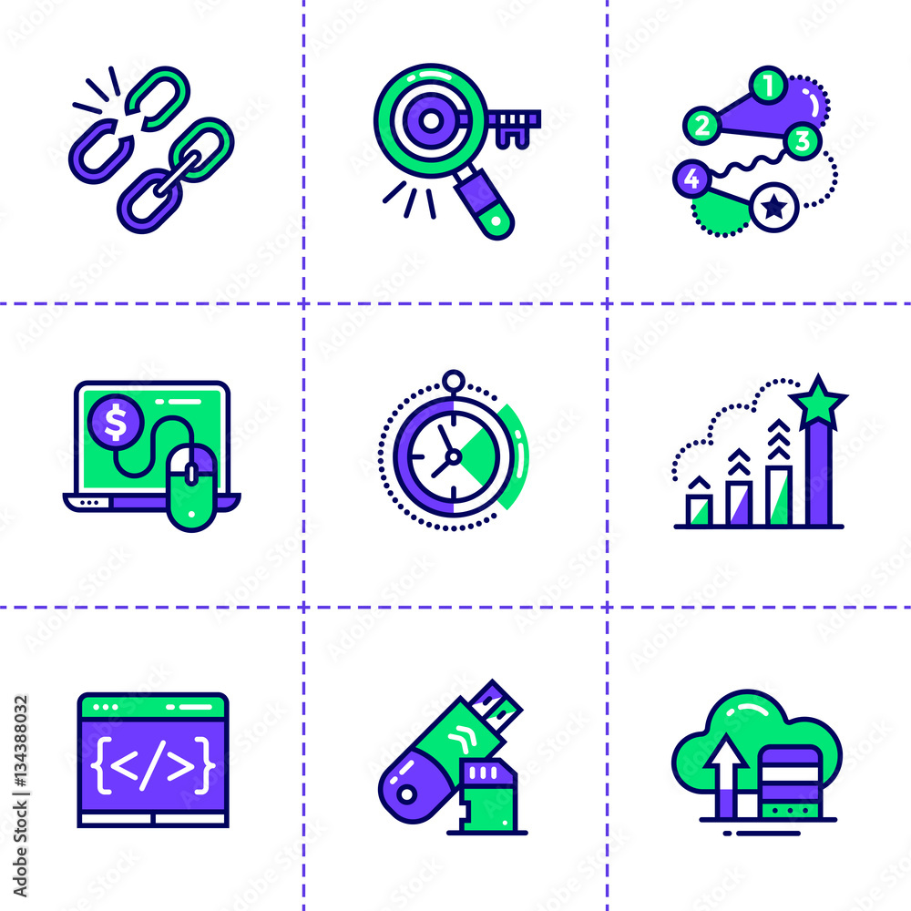 Poster vector set of linear icons for startup business. high quality modern icons for suitable for info gra