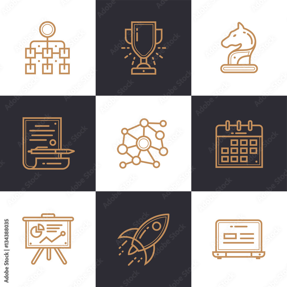 Poster vector set of linear icons for startup business. high quality modern icons for suitable for info gra