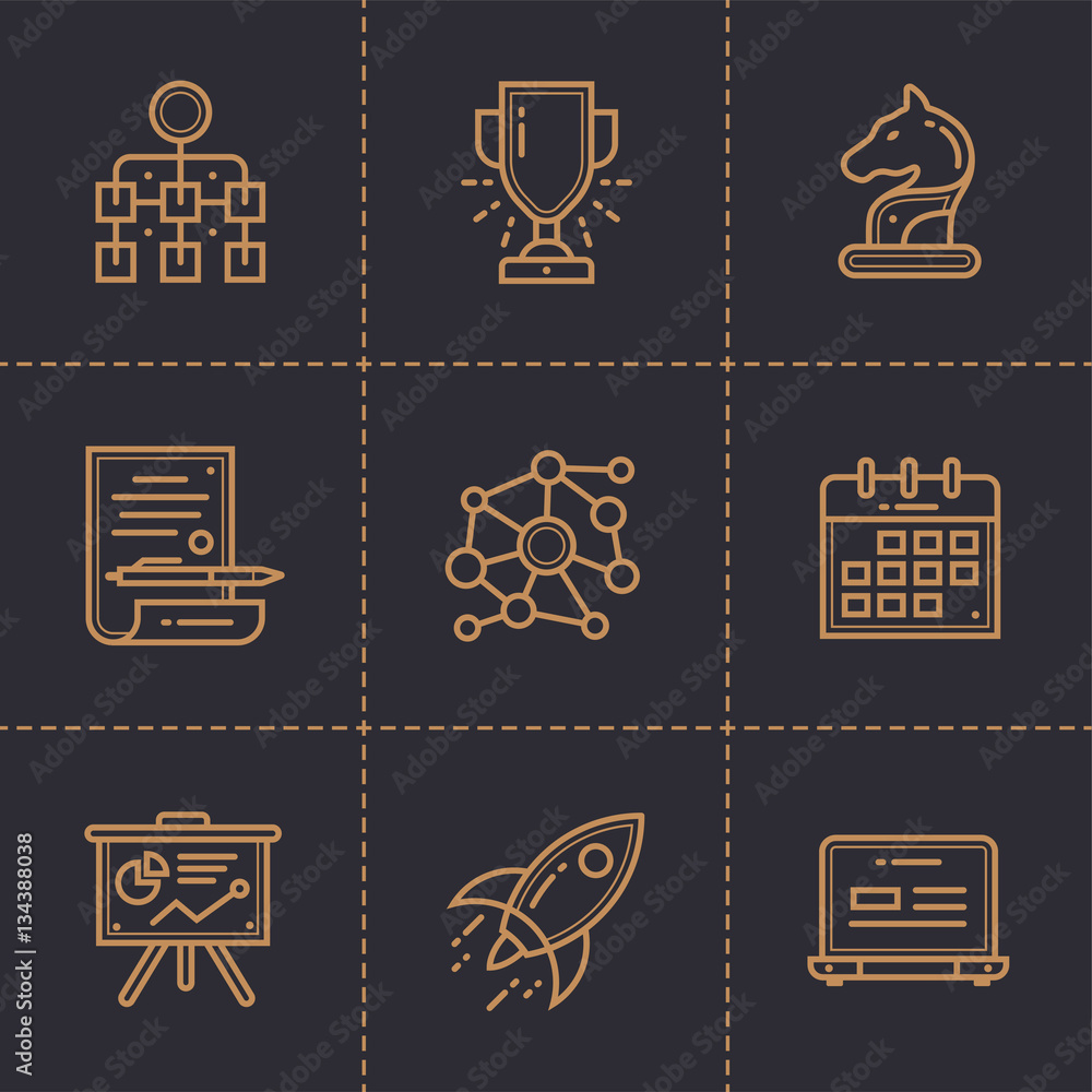 Poster vector set of linear icons for startup business. high quality modern icons for suitable for info gra