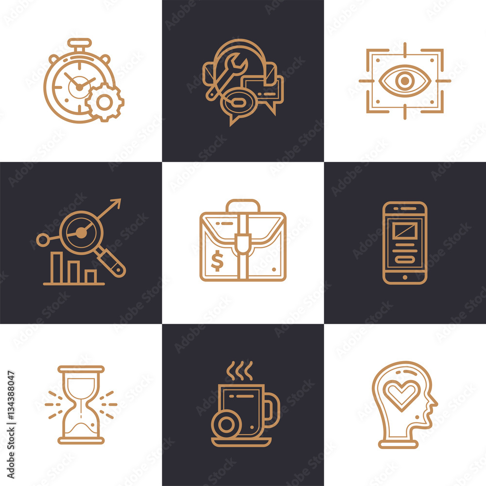 Poster vector set of linear icons for startup business. high quality modern icons for suitable for info gra