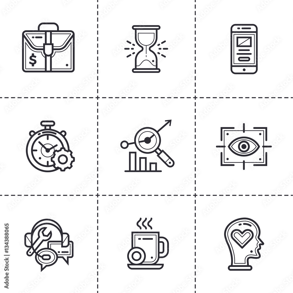 Poster vector set of linear icons for startup business. high quality modern icons for suitable for info gra