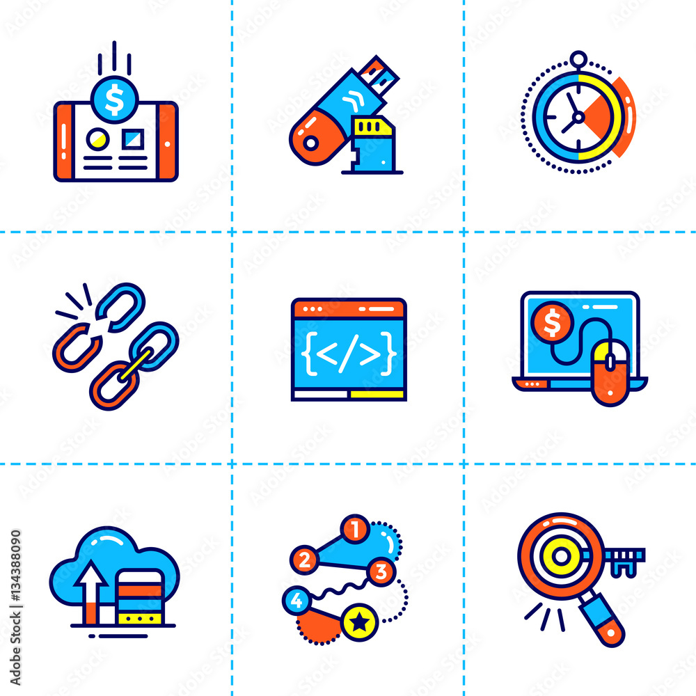 Poster vector set of linear icons for startup business. high quality modern icons for suitable for info gra