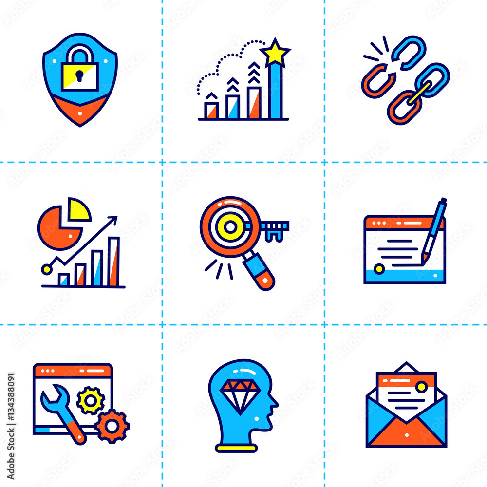 Poster vector set of linear icons for startup business. high quality modern icons for suitable for info gra