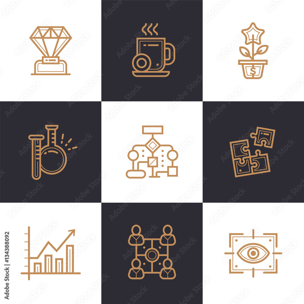 Poster vector set of linear icons for startup business. high quality modern icons for suitable for info gra