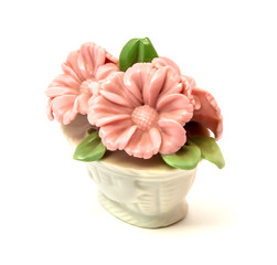 Porcelain figurine baskets of flowers for the decoration of interiors