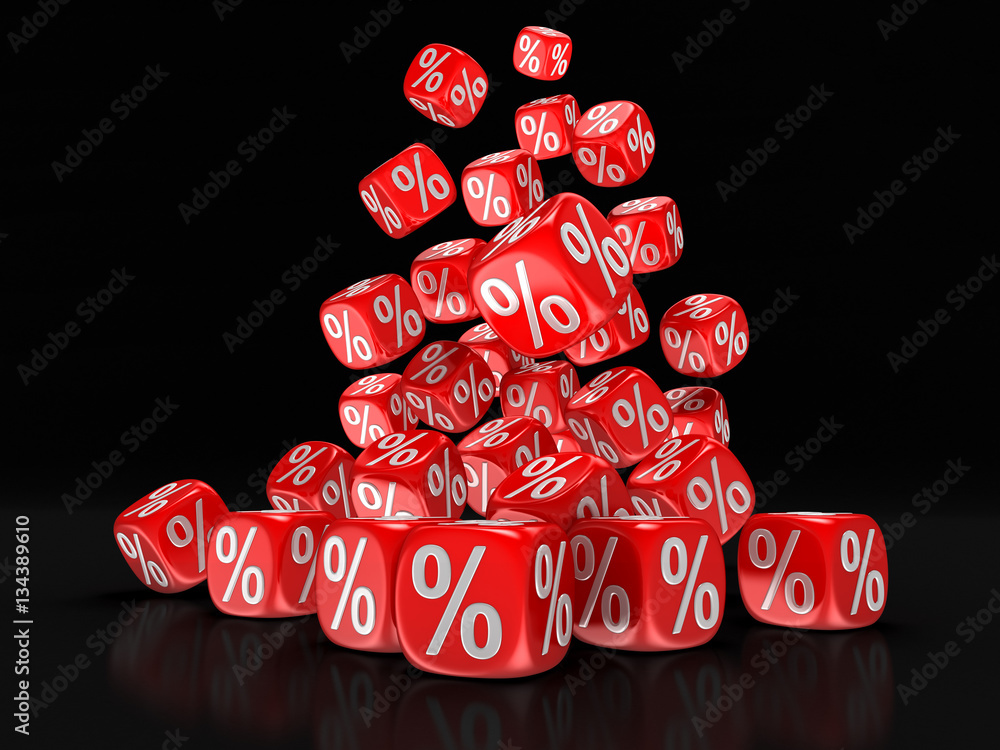 Poster dices with percent sign. image with clipping path