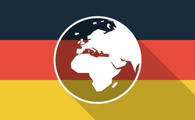 Long shadow Germany flag with   an Asia, Africa and Europe regio