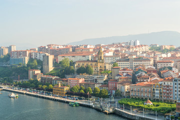 Fototapeta na wymiar views to portugalete fisherman city from biscay bridge, spain