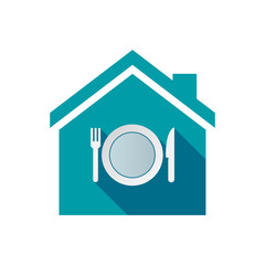 Isolated house with  a dish, knife and a fork icon