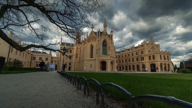 Moving timelapse Lednice chateau in spring, Lednice, Czech Republic