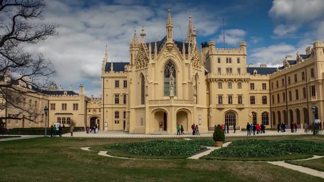 Lednice chateau in spring hyperlapse, Lednice, Czech Republic