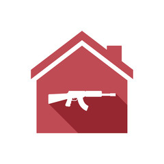 Isolated house with  a machine gun sign