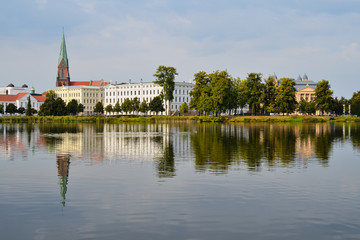 Sityscape of Schwerin on the lake shore, Germany