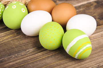 Easter eggs on a dark wooden background