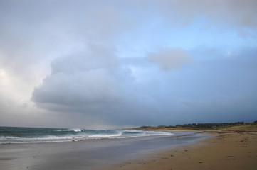 Storm cloud above the bay of St Combs, near Fraserburgh, Scotland