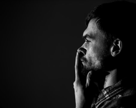 Young Man, Sad Emotions, Black And White Photography