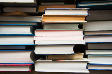 Old books on book shelf background