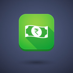 Long shadow button with  a rupee bank note icon