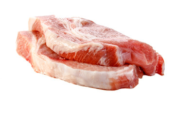 Pork loin boneless sliced is on a white background.