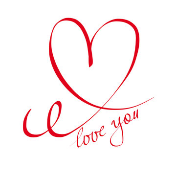 Happy Valentine's Day card with heart and lettering "love you"