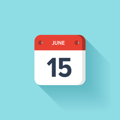 June 15. Isometric Calendar Icon With Shadow.Vector Illustration,Flat Style.Month and Date.Sunday,Monday,Tuesday,Wednesday,Thursday,Friday,Saturday.Week,Weekend,Red Letter Day. Holidays 2017.