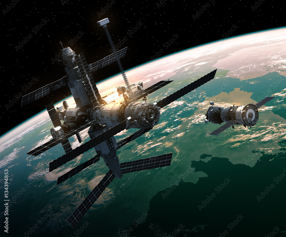 Canvas Prints spacecraft is preparing to dock with space station