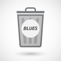 Isolated trashcan with    the text BLUES
