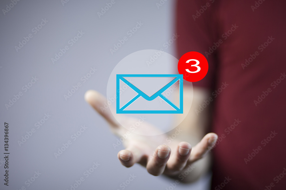 Poster man hand message in screen