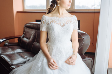 Beautiful bride in white wedding dress