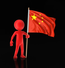 Man and Chinese flag. Image with clipping path