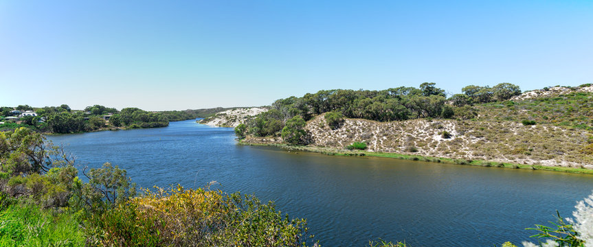 A panoramic view of Moore river and its banks in Western Australia
