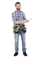 Naklejka premium Handyman with clipboard