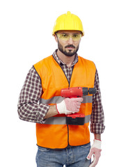 Carpenter with power drill