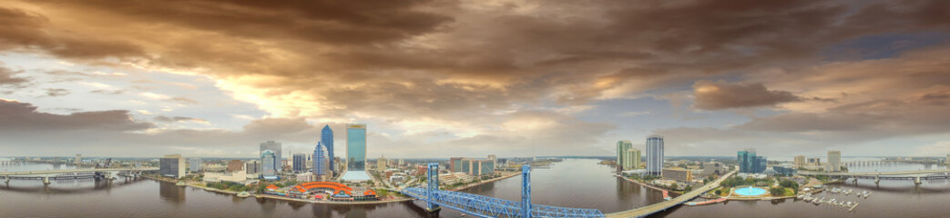 Amazing sunset aerial skyline of Jacksonville, FL