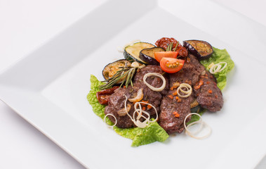 Baked meat with zucchini and eggplant