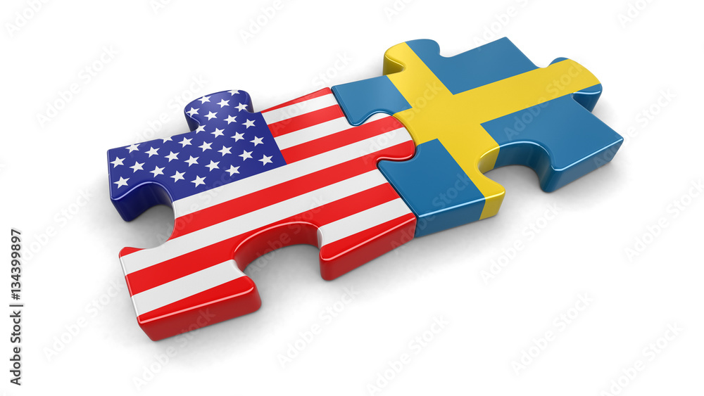 Poster usa and sweden puzzle from flags. image with clipping path