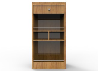 3d illustration of wooden shelves. white background isolated. icon for game web.