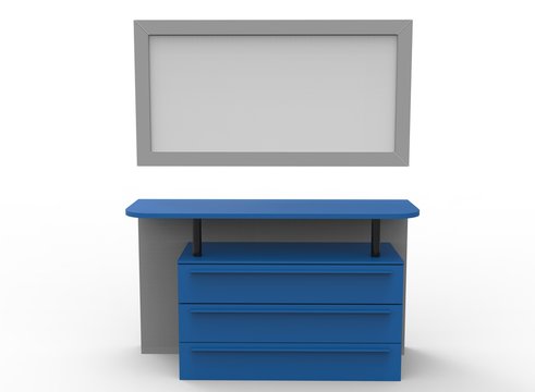 3d illustration of blue table. white background isolated. icon for game web.