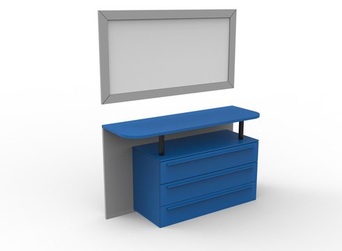 3d illustration of blue table. white background isolated. icon for game web.