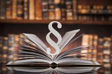 Paragraph and Law books, justice concept, Courtroom